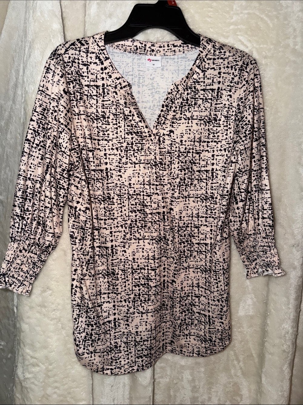 Dana Buchman Pink and Black Printed Notch-Neck Tunic
